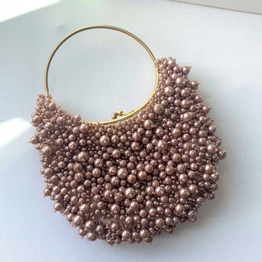 Ann Taylor Beaded Pearl Cluster Mini Bag in Rose Gold
